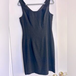 Laundry Black Sheath Dress Knee Length Metallic Thread Beaded Trim LBD Dress, 10